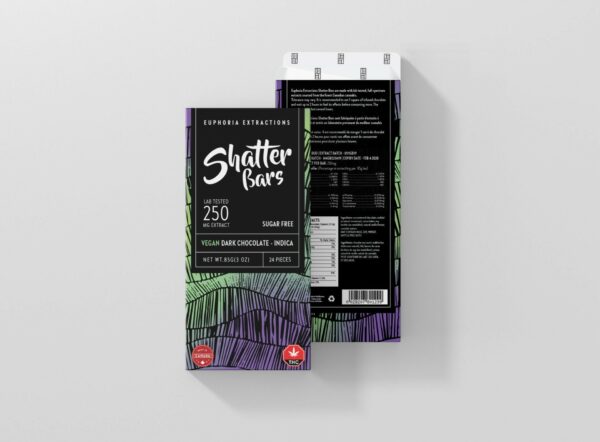 Euphoria Extractions – Shatter Bars – Vegan Dark Chocolate (Sugar Free) – Indica – 250mg THC | The High Club Canada