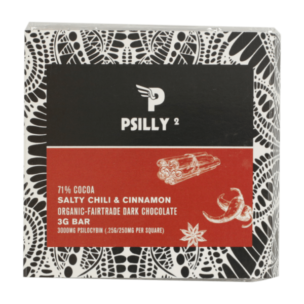Psilly – Dark Chocolate Bar – Salty Chili & Cinnamon | The High Club Canada Psilly – Dark Chocolate Bar – Salty Chili & Cinnamon | The High Club Canada