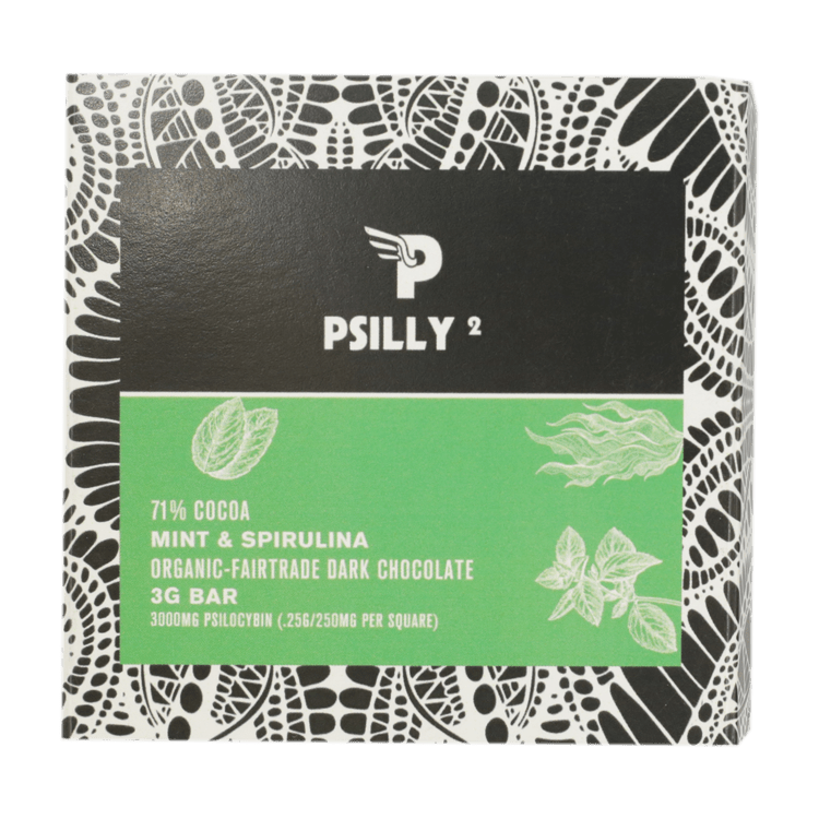 Psilly – Dark Chocolate Bar – Mint & Spirulina | The High Club Canada Psilly – Dark Chocolate Bar – Mint & Spirulina | The High Club Canada